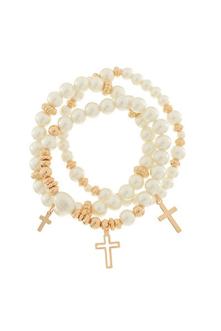 Pearl and Cross Charm Bracelet
