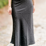 Rhinestone Satin Maxi Skirt