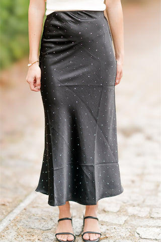 Rhinestone Satin Maxi Skirt