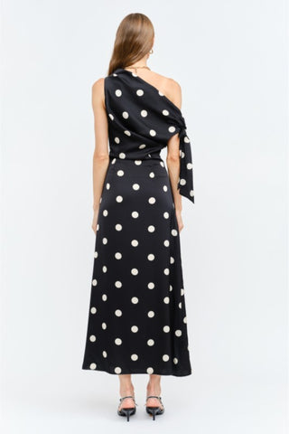 Off-the-Shoulder Polka Dot Maxi Dress