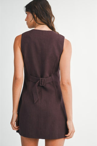 Sleeveless Square Neck Button Down Dress with Front Pockets