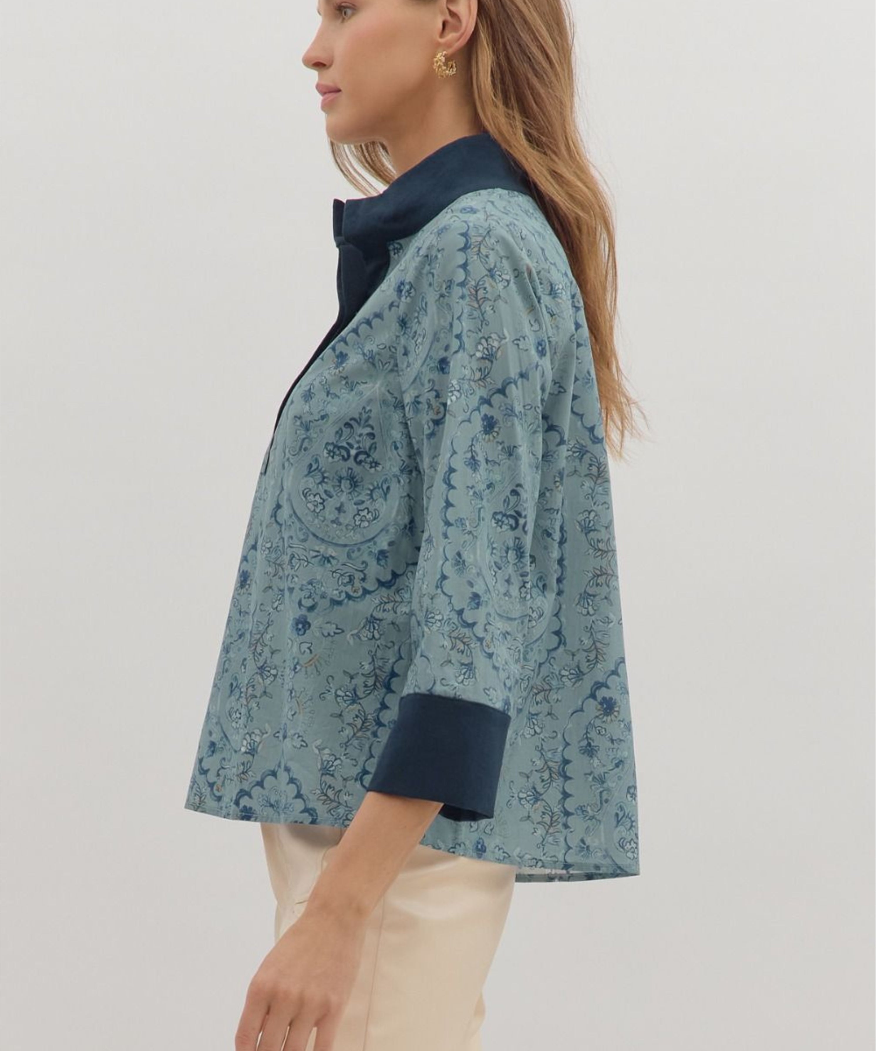Paisley Print 3/4 Sleeve Top
