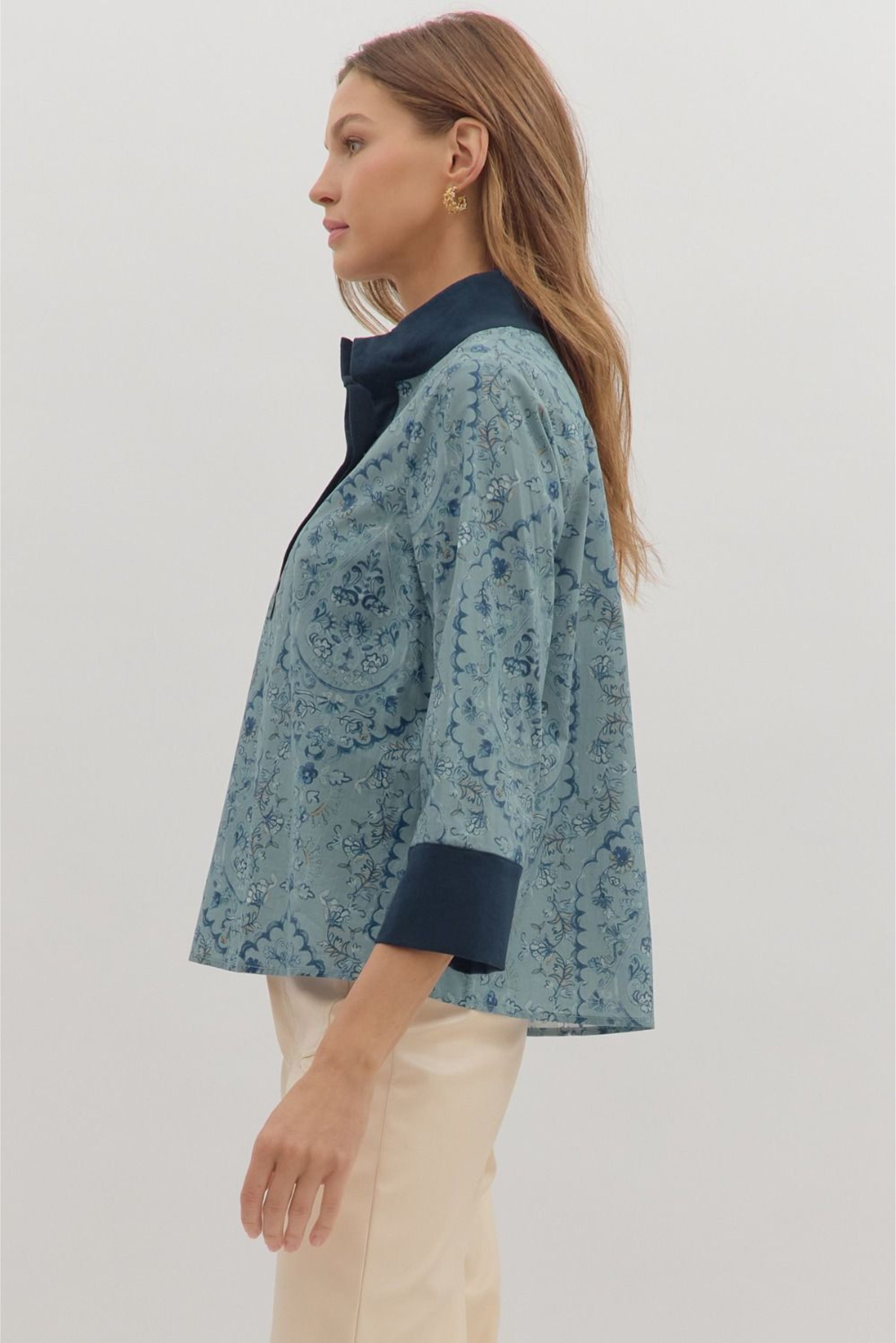Paisley Print 3/4 Sleeve Top