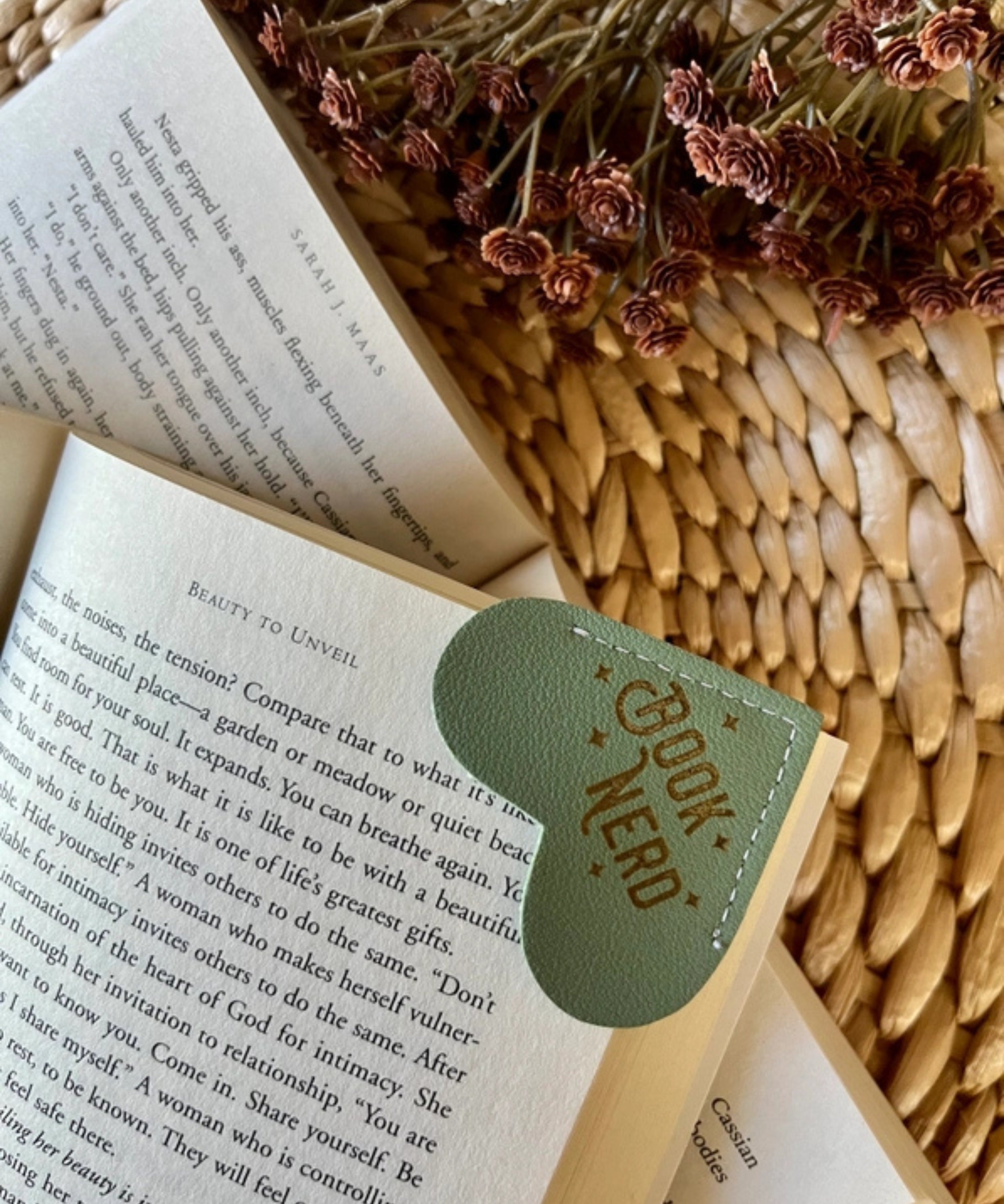 "Book Nerd" Leather Heart Bookmark Ear