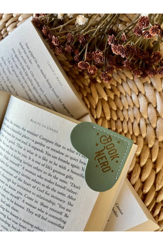 "Book Nerd" Leather Heart Bookmark Ear