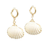 Gold Scallop Shell Dangle Hoop Earrings – Coastal Jewelry Gift for Beach Lovers (detail view 2)