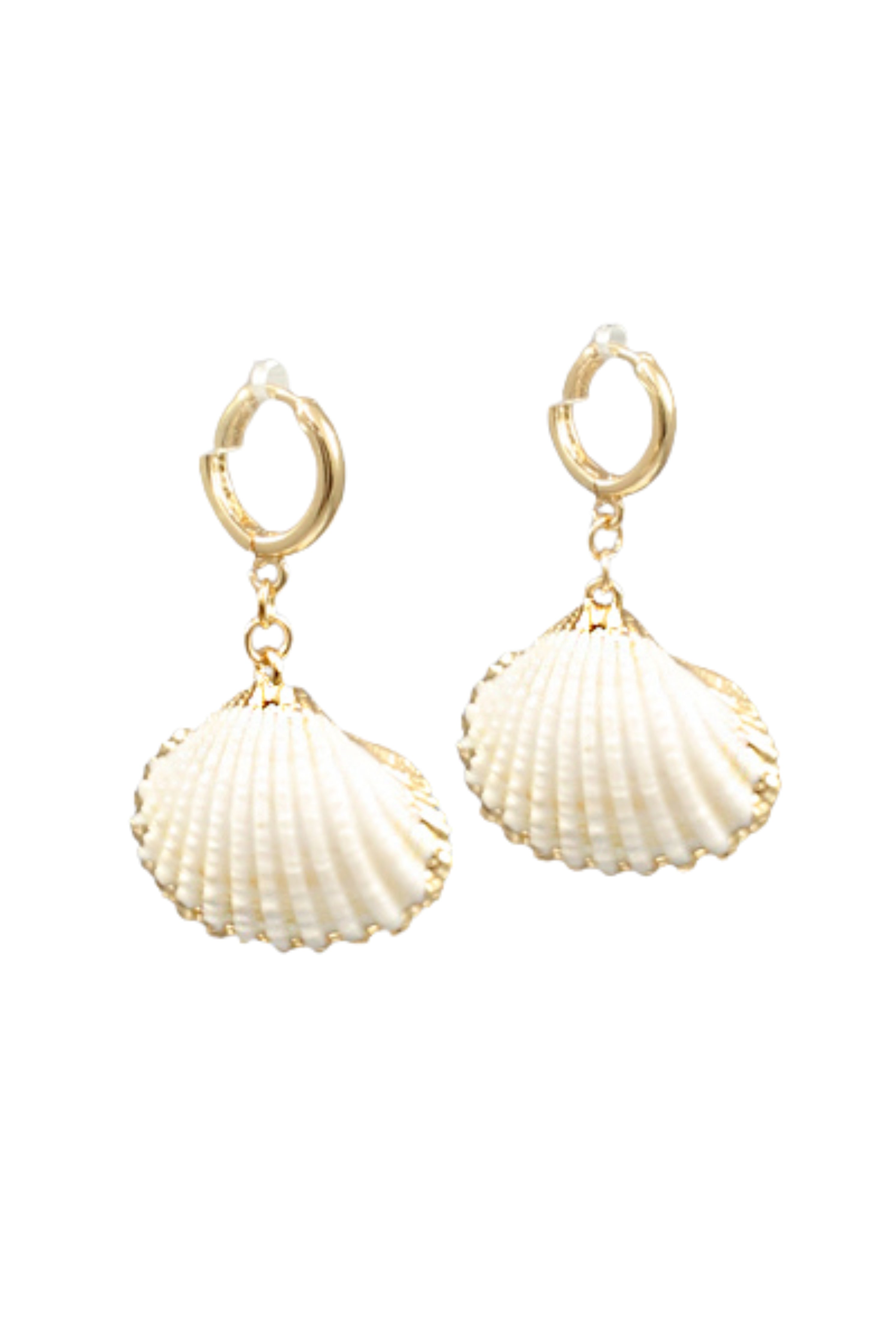 Gold Scallop Shell Dangle Hoop Earrings – Coastal Jewelry Gift for Beach Lovers (detail view 2)