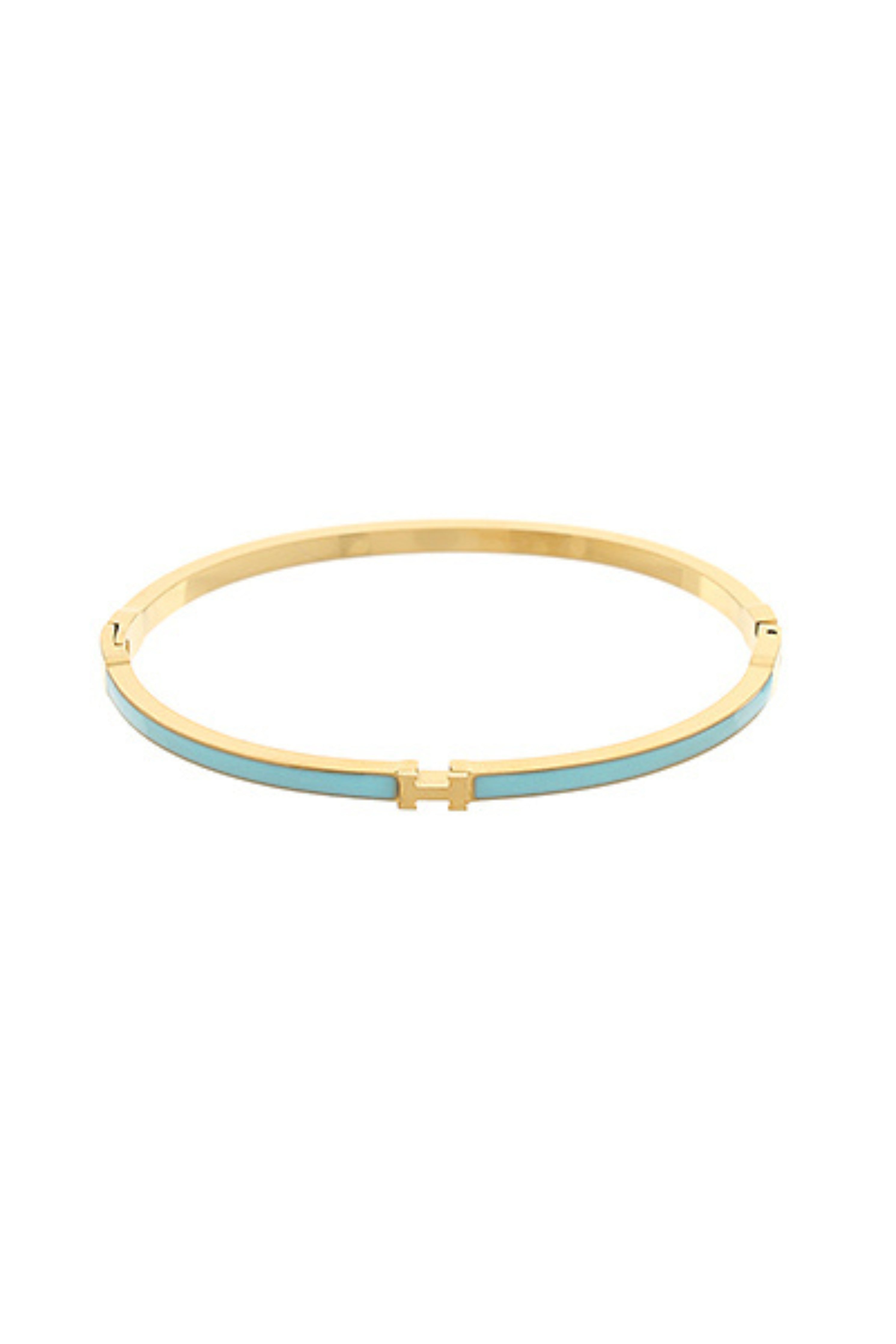Thin Gold and Light Blue Bangle Bracelet – Stackable Light Blue & Gold Bangle