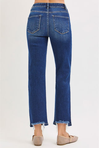 Tummy Control Elastic Band High Rise Crop Straight Jeans