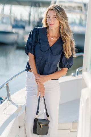 V-Neck Puff Sleeve Peplum Top