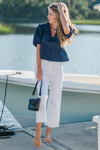 V-Neck Puff Sleeve Peplum Top