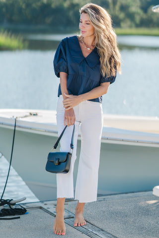 V-Neck Puff Sleeve Peplum Top