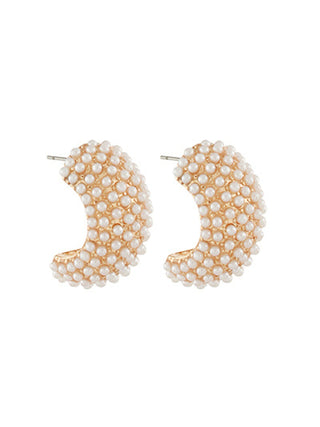 Wide Pave Pearl Hoops