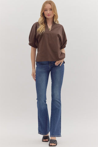 V-Neck Cinch Sleeve Top