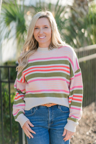 Multicolor Stripe Crewneck Knit Sweater