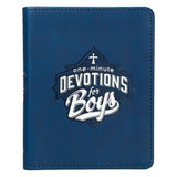 Blue book cover with 'one-minute Devotions for Boys' logo on a white background