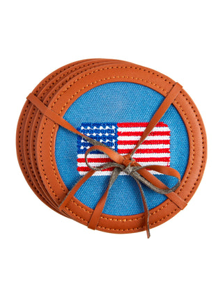 American Flag Embroidered Coaster Set