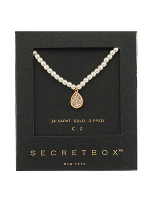 Pave CZ Teardrop Pendant Pearl Necklace