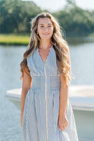 Front Zip Striped Dress