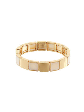 Pearl & Metal Square Linked Bracelet