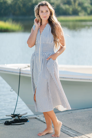 Front Zip Striped Dress