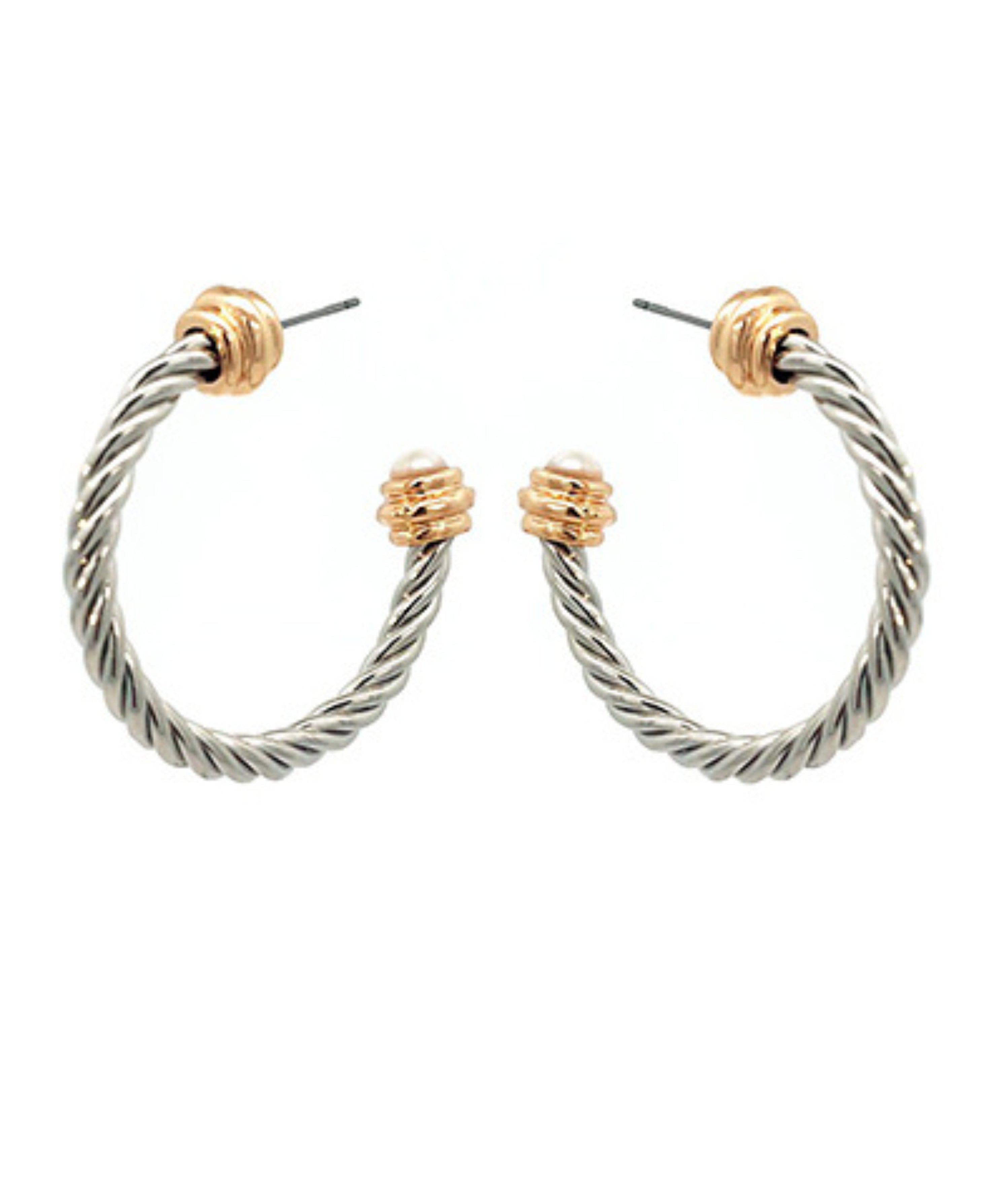 Edge Ball Accent Twisted Metal Hoop Earrings