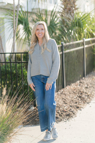 Quarter Zip Ribbed Knit Sweater