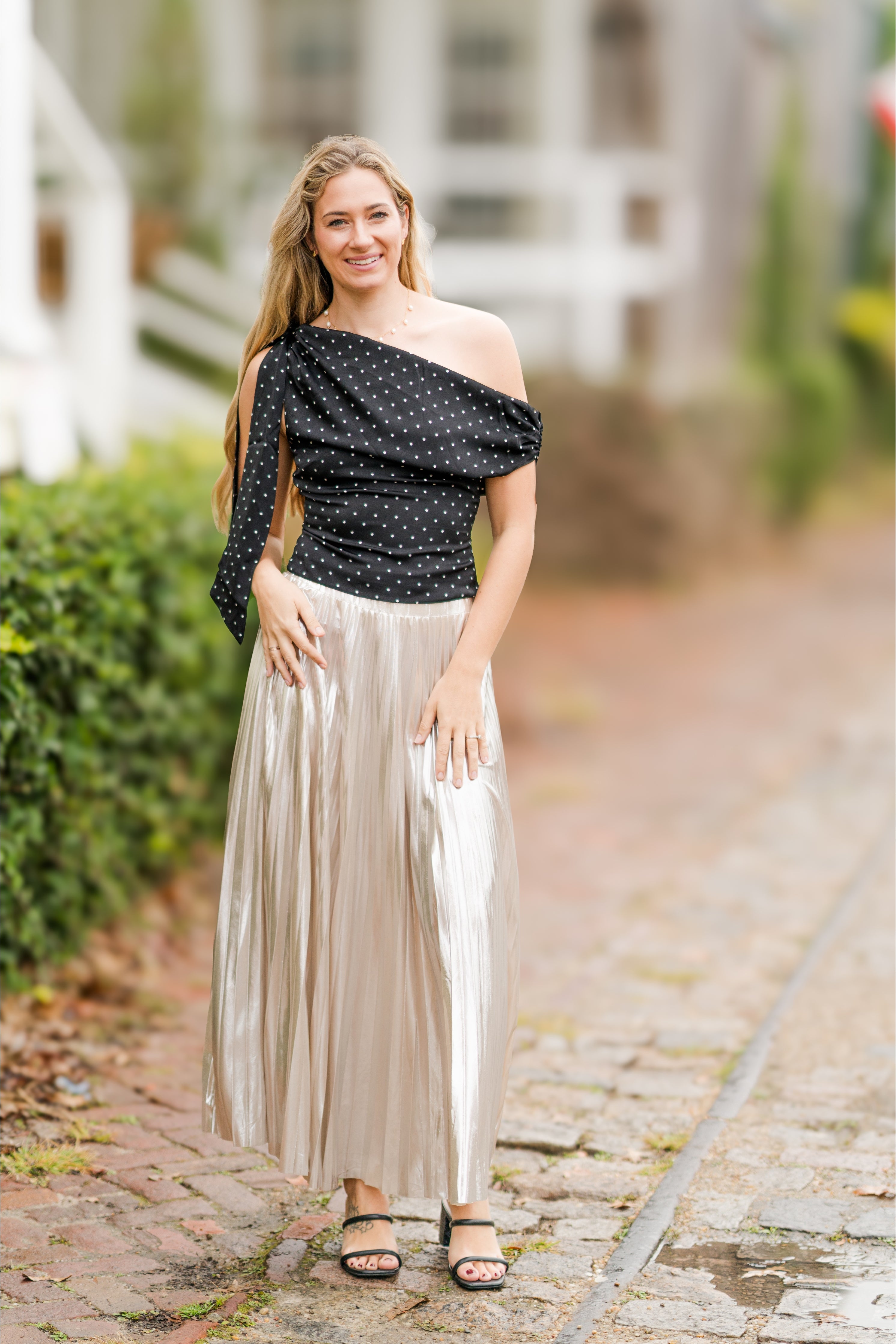 Pleated Metallic Midi Skirt (detail view 2)