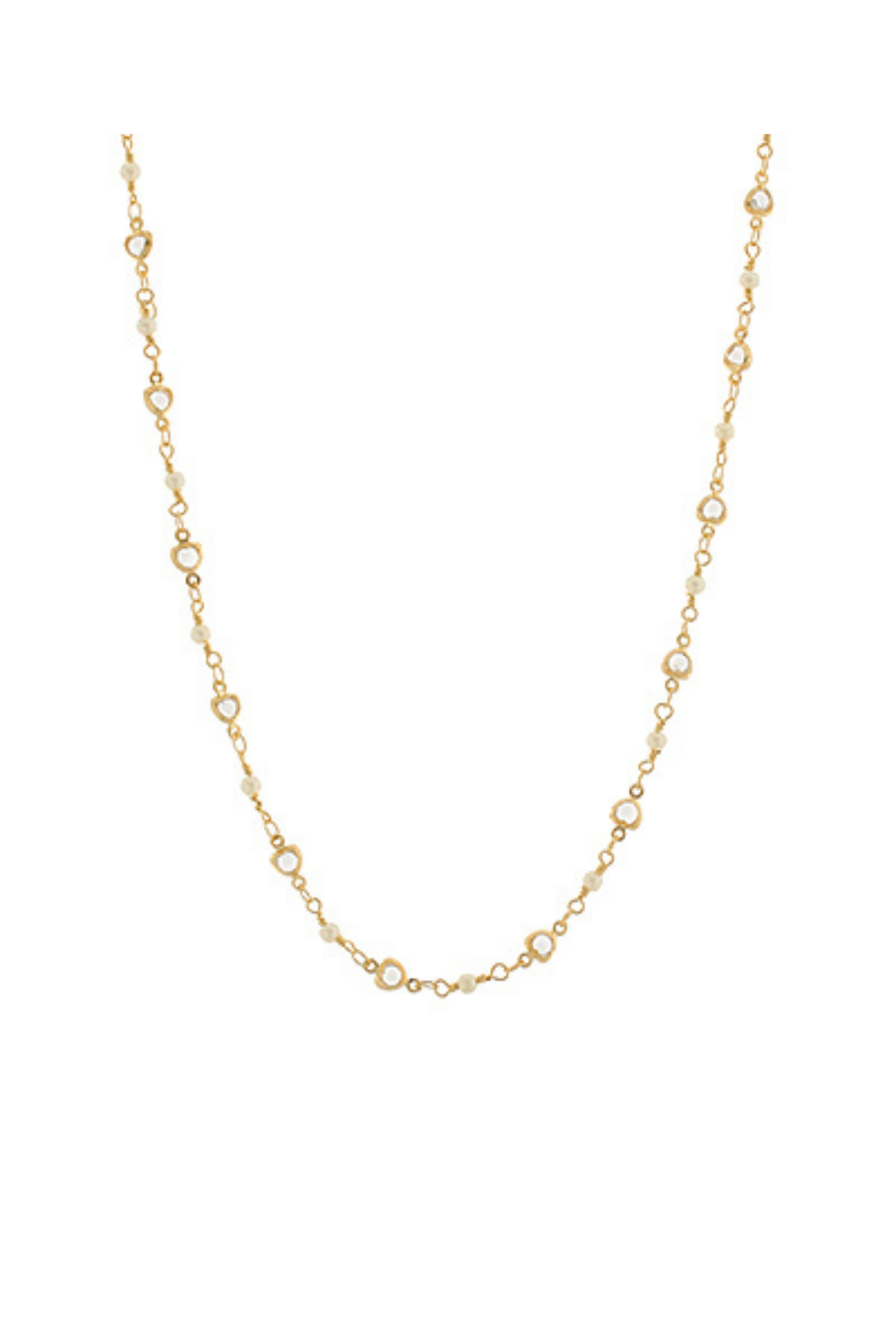 Crystal Heart & Pearl Link Necklace