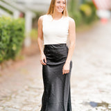 Rhinestone Satin Maxi Skirt