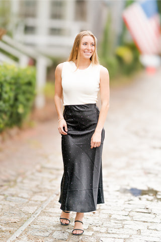 Rhinestone Satin Maxi Skirt