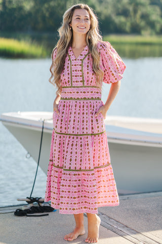Smocked Waist Puff Sleeve Midi Dress
