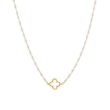 Rice Pearl Bead Clover Charm Necklace