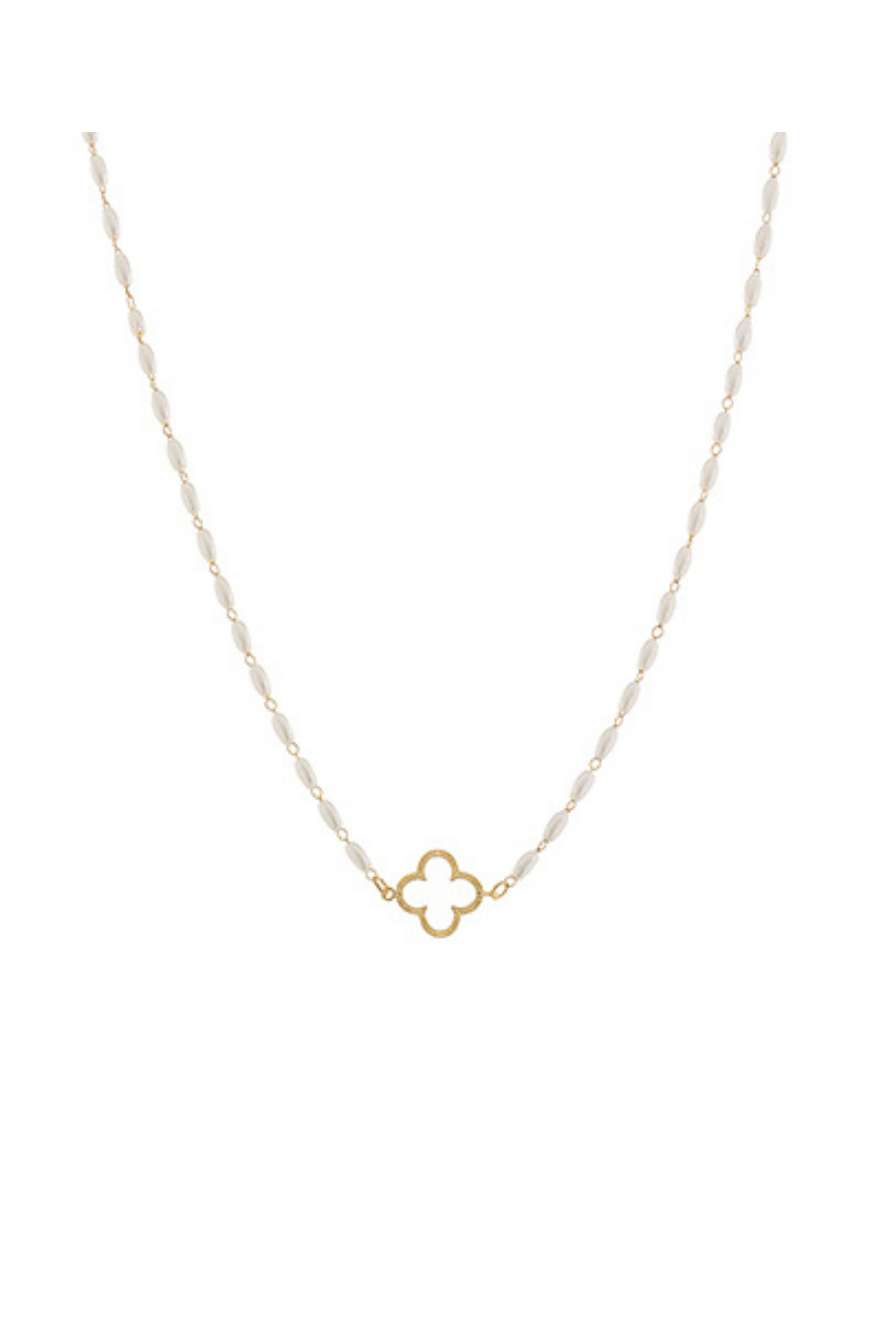Rice Pearl Bead Clover Charm Necklace
