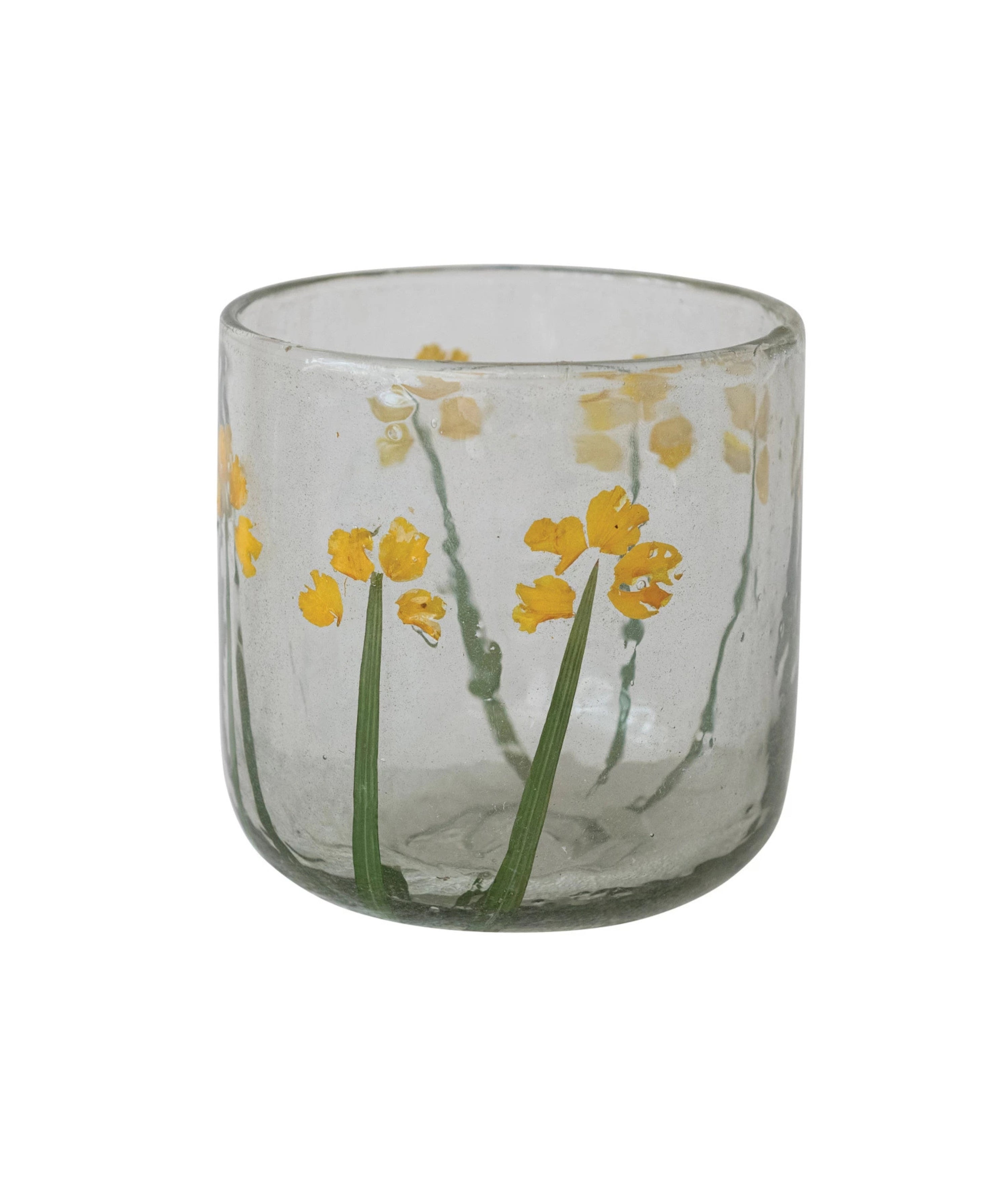 Glass Tealight with Natural Silk Oak Leaves Embedded
