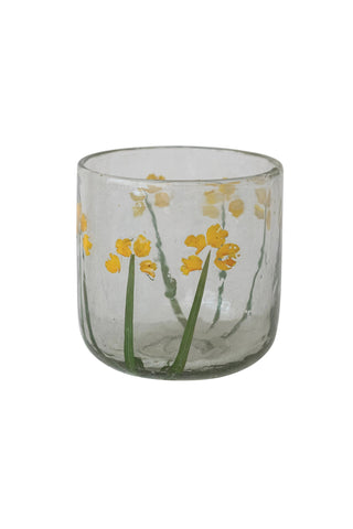 Glass Tealight with Natural Silk Oak Leaves Embedded