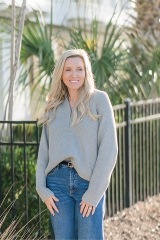Quarter Zip Ribbed Knit Sweater