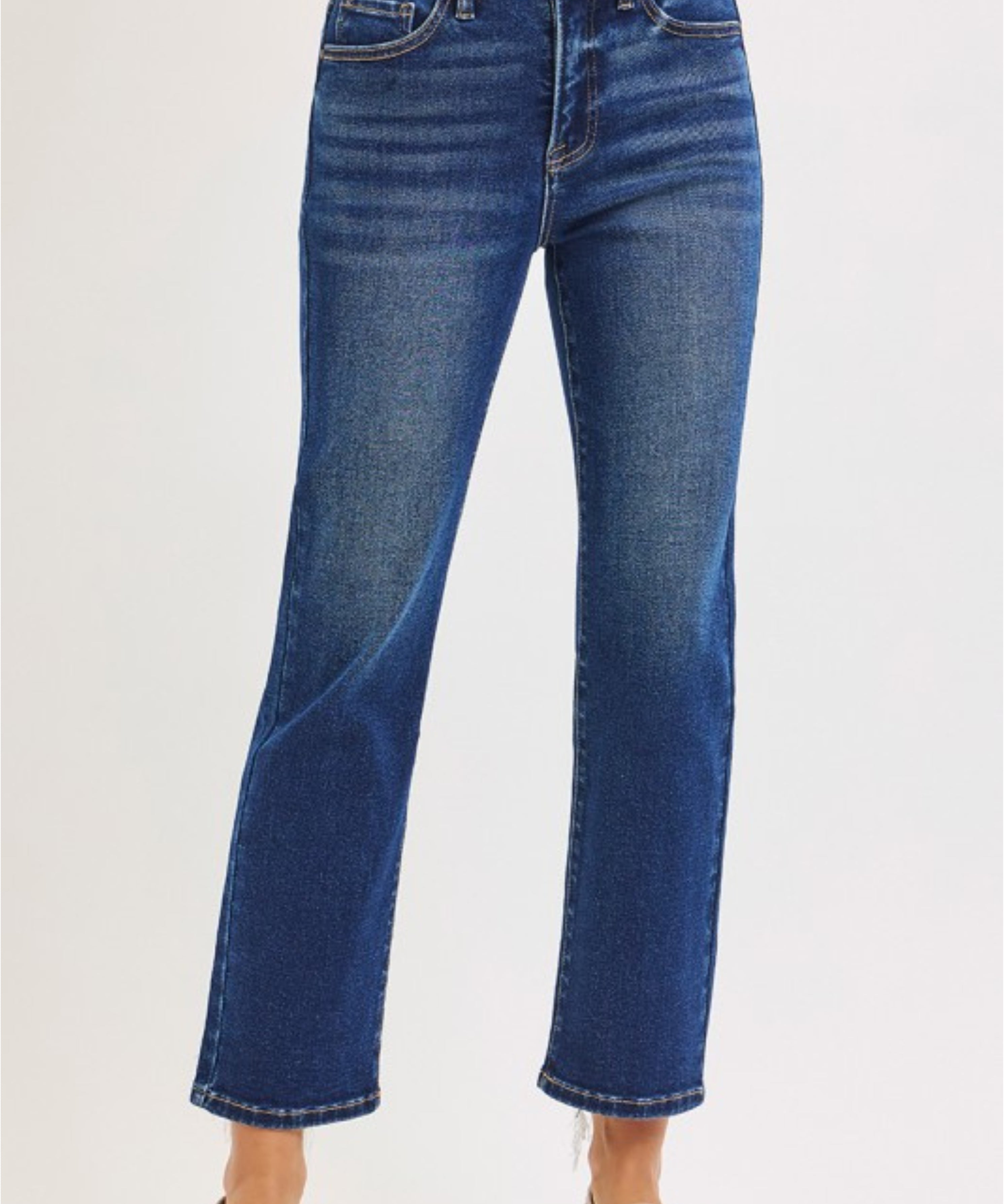 Tummy Control Elastic Band High Rise Crop Straight Jeans