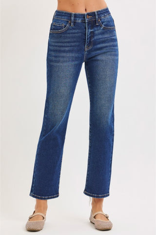 Tummy Control Elastic Band High Rise Crop Straight Jeans