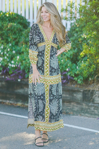 Printed V-Neck Maxi Dress