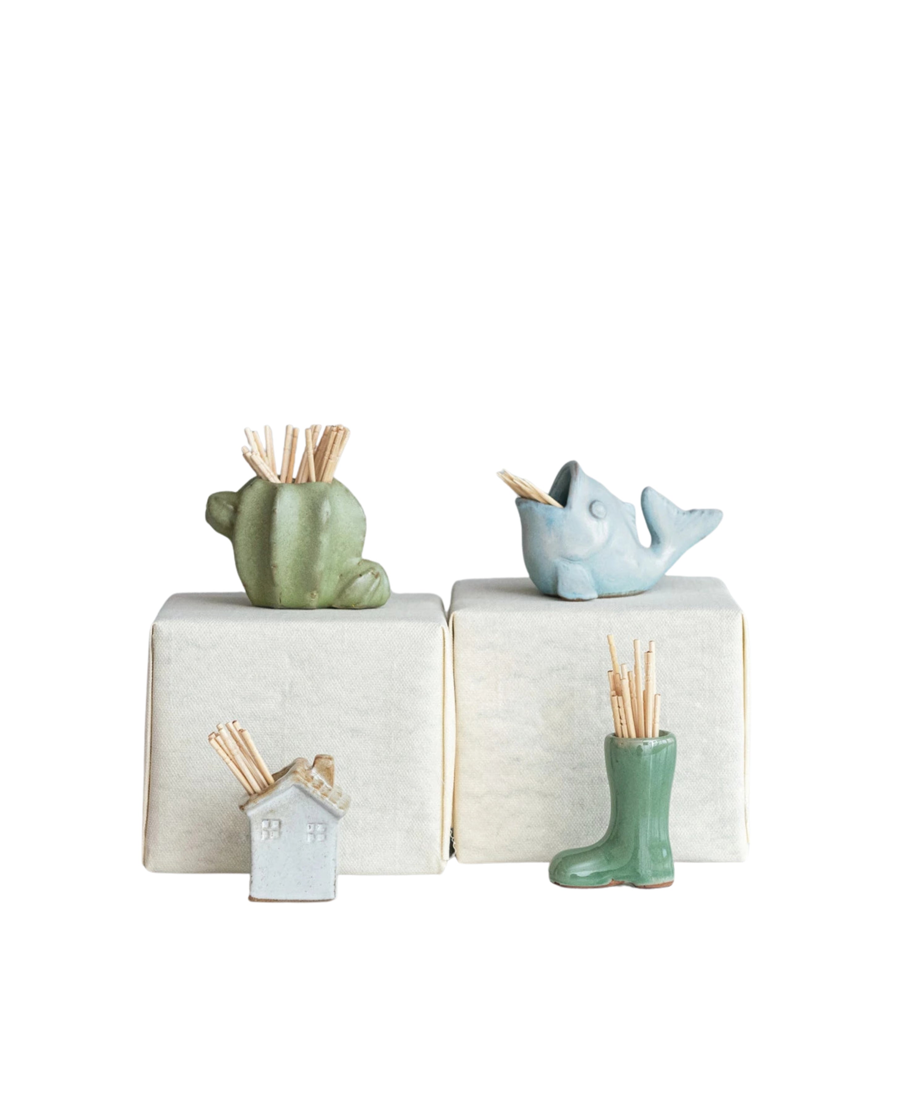 Stoneware House Shaped Toothpick Holder