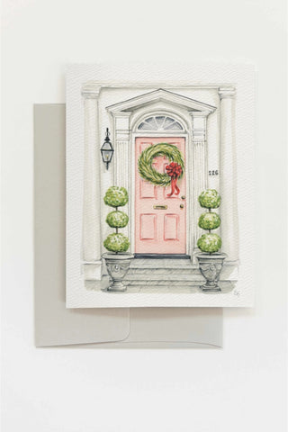 Pink Holiday Front Door Card