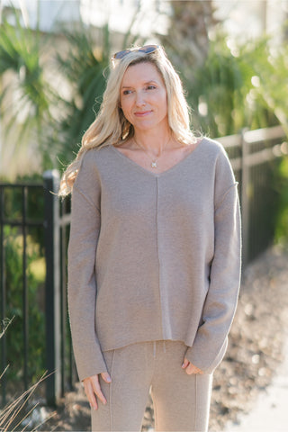 V-Neck Drop Sleeve Knit Lounge Top