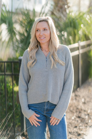 Quarter Zip Ribbed Knit Sweater