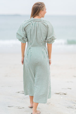Striped Button Midi Dress
