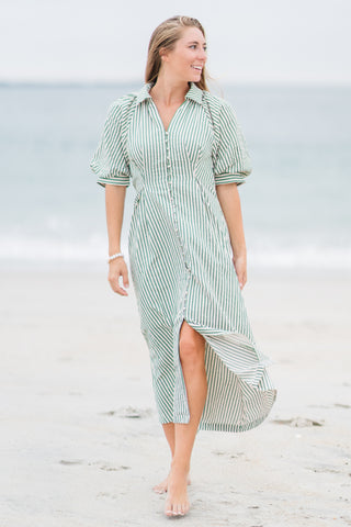 Striped Button Midi Dress