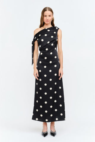 Off-the-Shoulder Polka Dot Maxi Dress