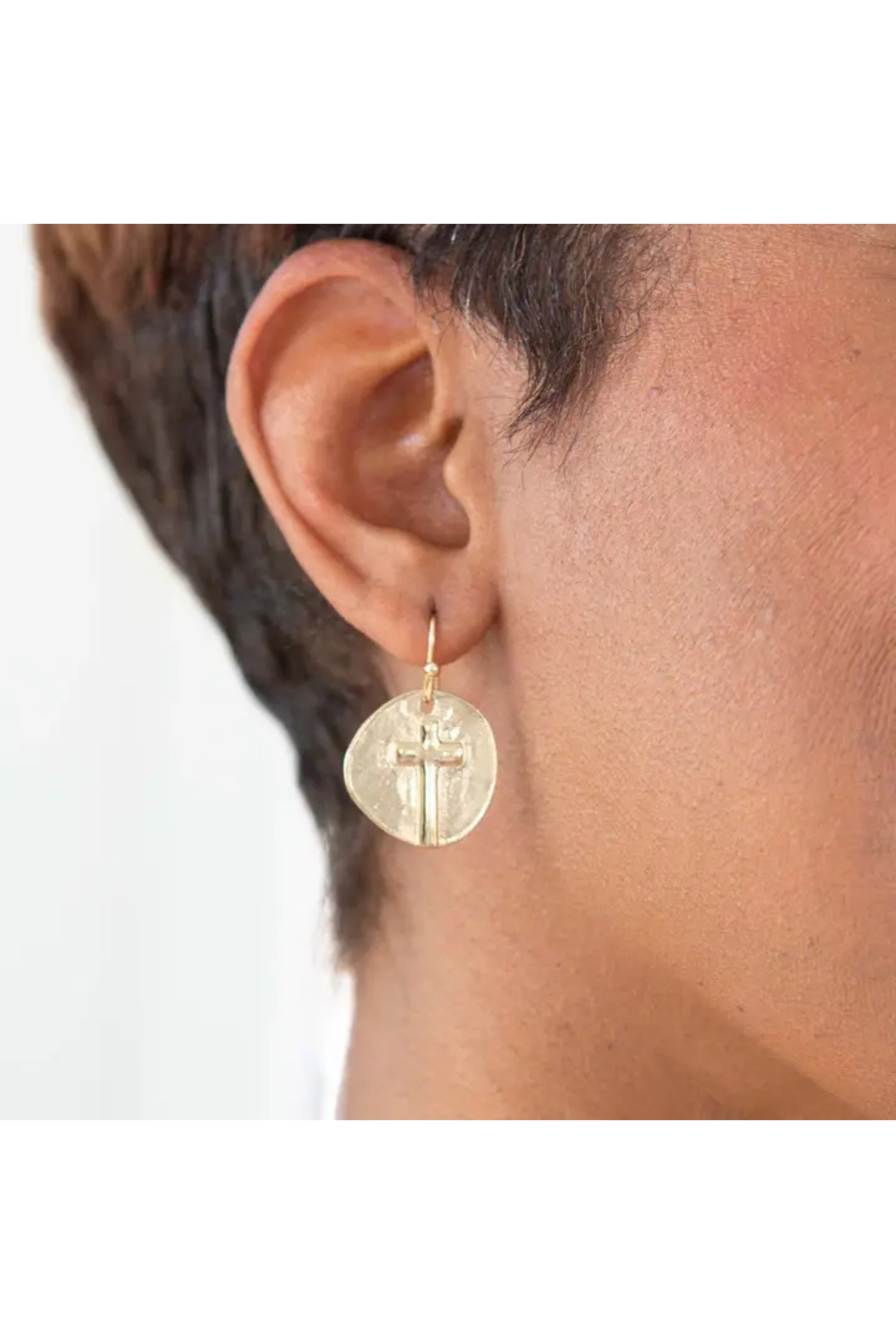 Ascension Cross Earrings – Gold Cross Dangle Earrings Religious Gift (detail view 2)