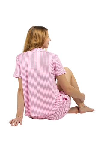 Pinstripe Short Sleeve Button Up Pajama Shirt