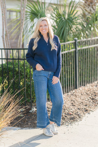Quarter Zip Ribbed Knit Sweater